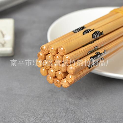 厂家直供家庭小鱼筷子胖鱼瘦鱼 无节酒店印花竹筷子家庭日式筷